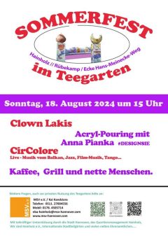 Sommerfest im Teegarten Hannover im Stadtteil Hainholz am 18.08.2024 mit Designsie Acrylic-Pouring (Unterhaltung / Freizeit | Hannover)