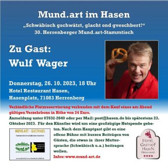 Wulf Wager spielt bei Mund.art im Hasen (Unterhaltung / Freizeit | Herrenberg)